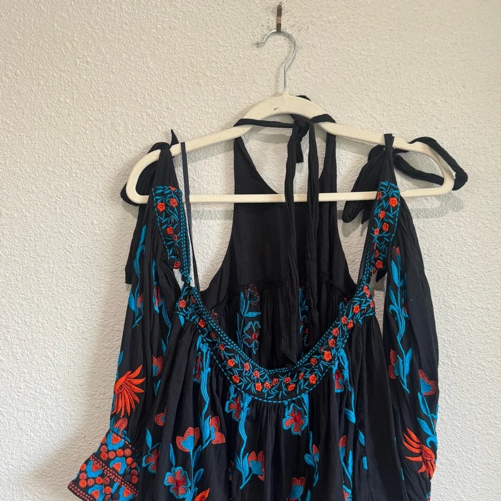 Free People Jasmine Blooms Embroidered Top Womens XS Boho Floral Hippie Colorful